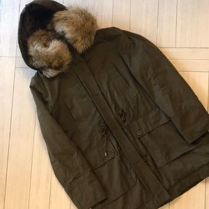 ZARA TRF Fur parka fur lined neck plaid size L